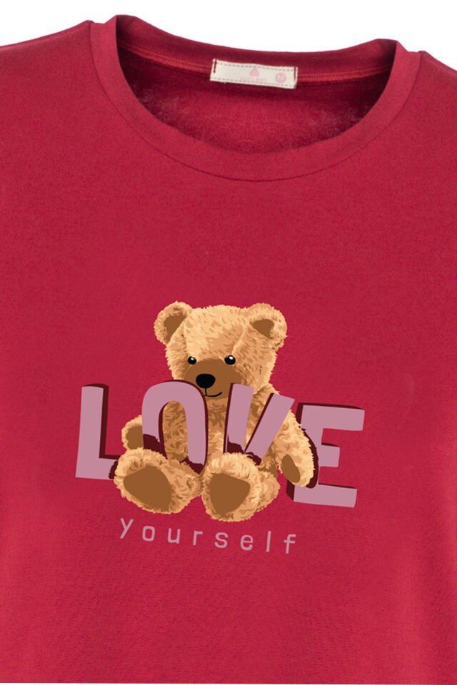 Kadın Kısa Kollu Pamuklu Desenli Pijama Takımı XL - Kırmızı - Kahverengi