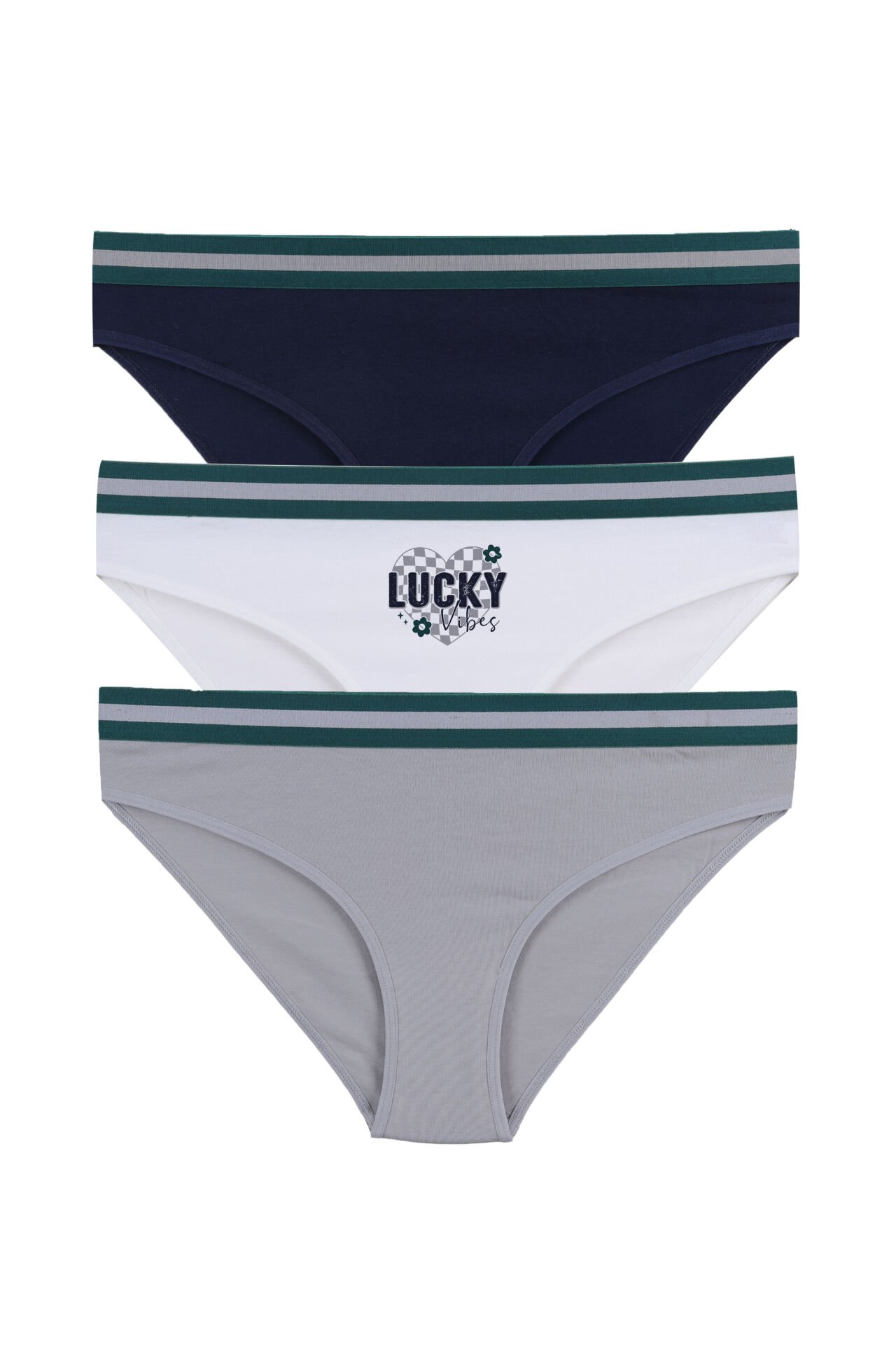 Kadın Pamuklu Beli Lastikli Slip/Külot Lacivert - Ekru - M
