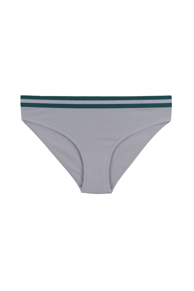 Kadın Pamuklu Beli Lastikli Slip/Külot Lacivert - Ekru - L