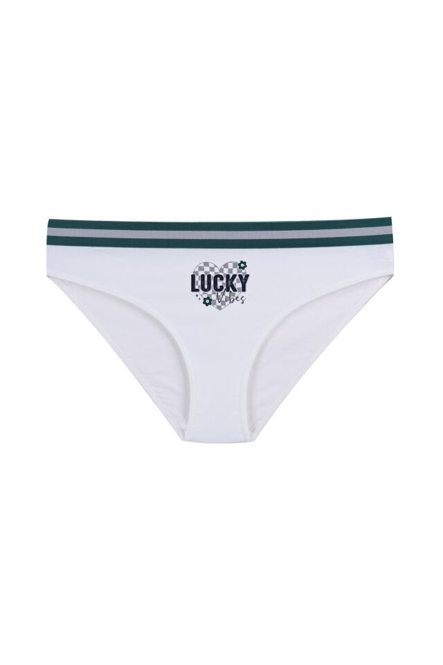 Kadın Pamuklu Beli Lastikli Slip/Külot Lacivert - Ekru - L