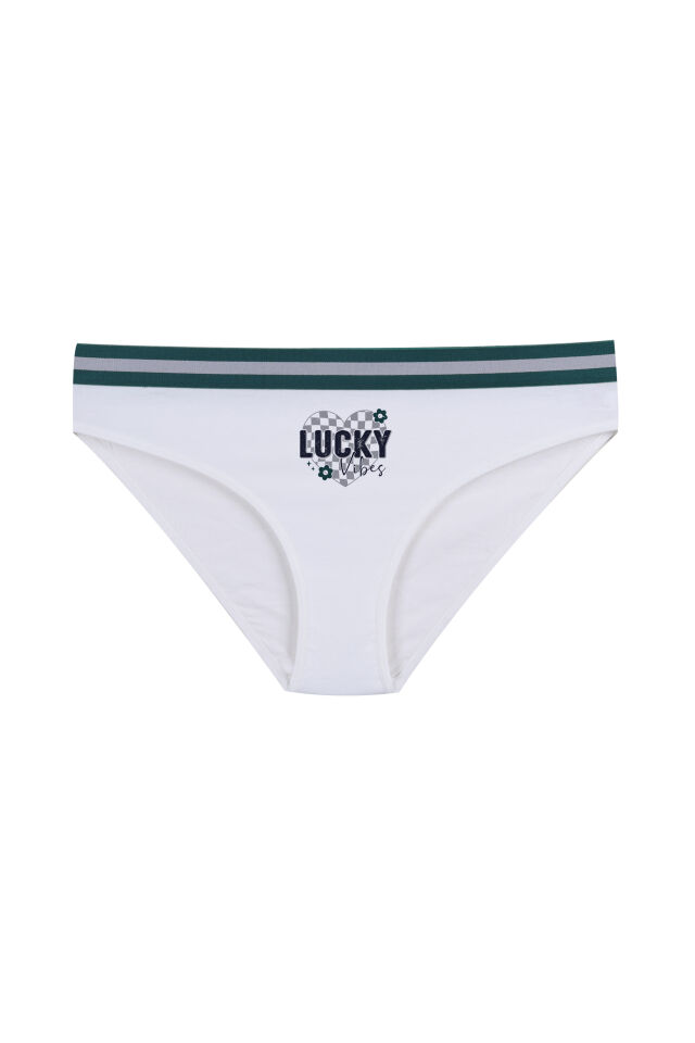 Kadın Pamuklu Beli Lastikli Slip/Külot Lacivert - Ekru - L