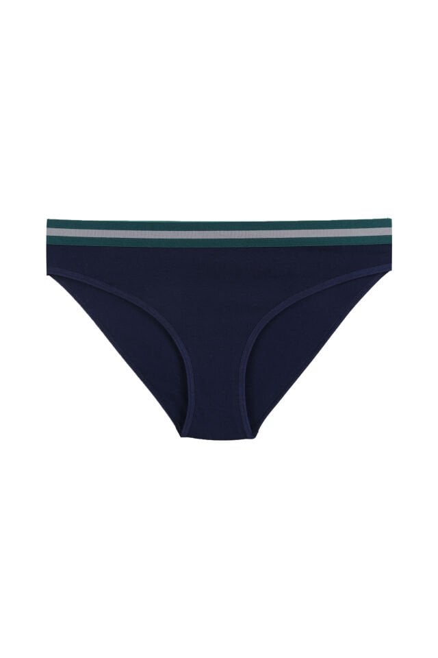 Kadın Pamuklu Beli Lastikli Slip/Külot Lacivert - Ekru - XL