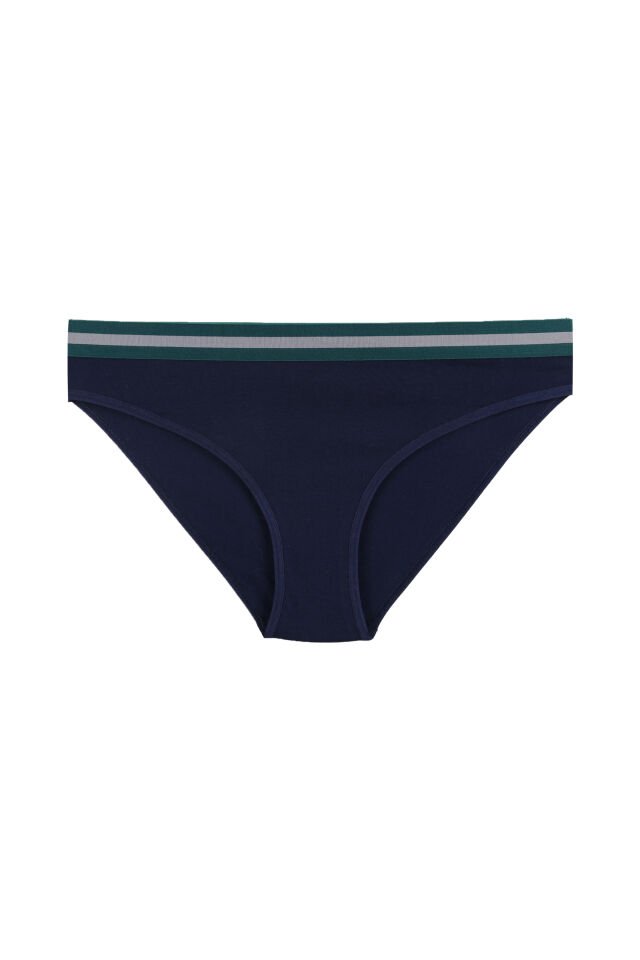 Kadın Pamuklu Beli Lastikli Slip/Külot Lacivert - Ekru - XL
