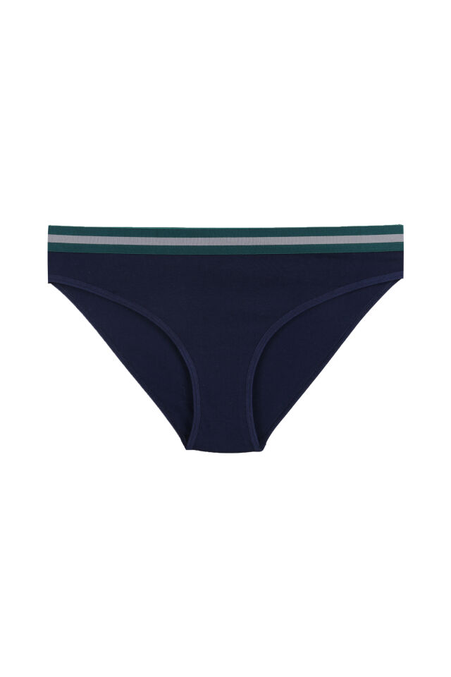 Kadın Pamuklu Beli Lastikli Slip/Külot Lacivert - Ekru - XL