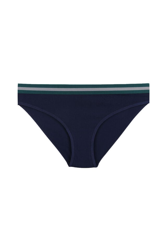 Kadın Pamuklu Beli Lastikli Slip/Külot Lacivert - Ekru - XL