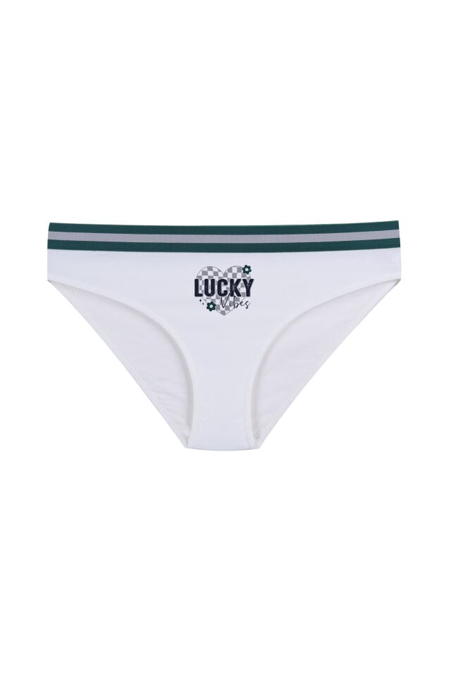 Kadın Pamuklu Beli Lastikli Slip/Külot Lacivert - Ekru - XL