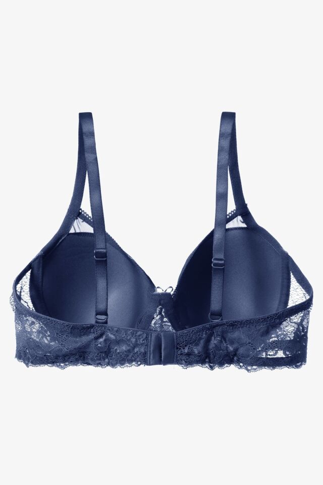 Sevgililer Günü Temalı Kadın Tül Detaylı Dolgusuz Toparlayıcı Minimizer Sütyen İndigo - 90B