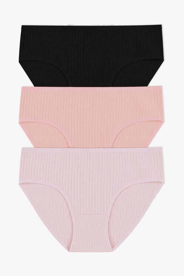 Kadın 3'lü Geniş Kenarlı Ajur Kaşkorse Bato Siyah - Ten - Somon - 3XL