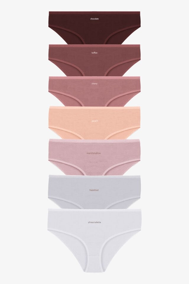 Kadın 7'li Curve Pamuklu Likralı Bato Külot Kahverengi -  Ekru - 4XL