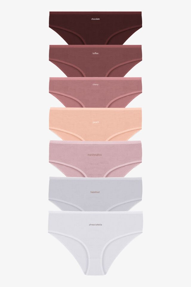 Kadın 7'li Curve Pamuklu Likralı Bato Külot Kahverengi -  Ekru - 4XL