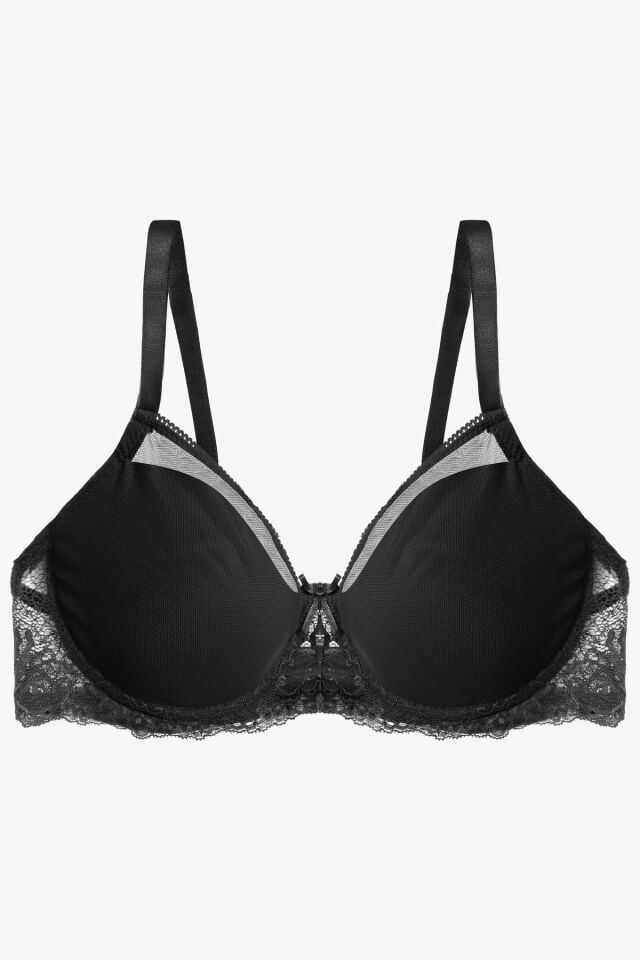 Sevgililer Günü Temalı Kadın Tül Detaylı Dolgusuz Toparlayıcı Minimizer Sütyen Siyah - 80B