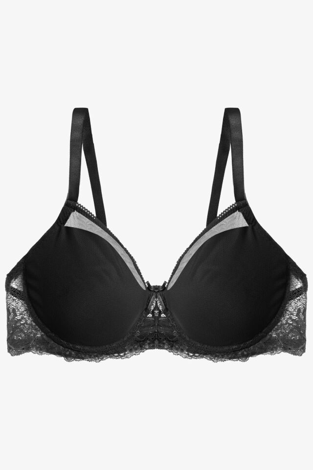 Sevgililer Günü Temalı Kadın Tül Detaylı Dolgusuz Toparlayıcı Minimizer Sütyen Siyah - 80B