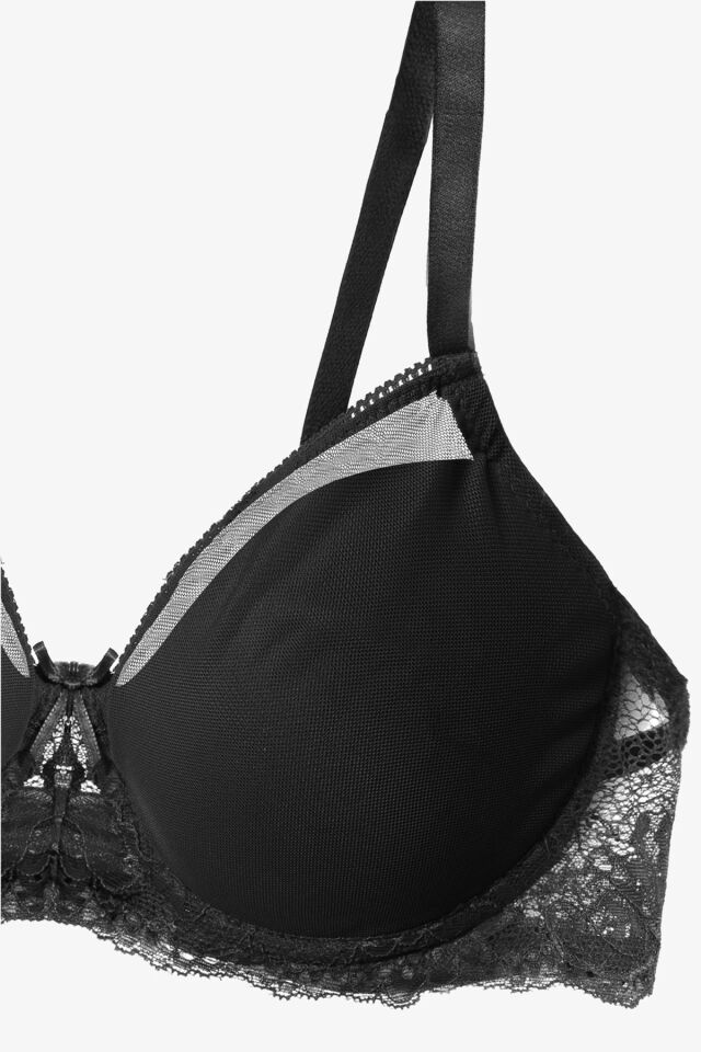 Sevgililer Günü Temalı Kadın Tül Detaylı Dolgusuz Toparlayıcı Minimizer Sütyen Siyah - 80B