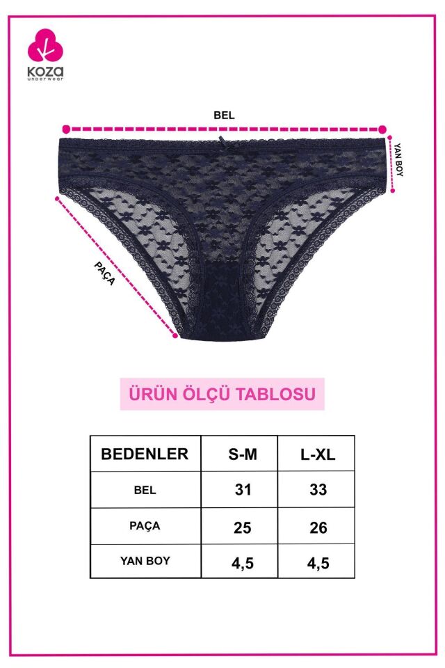 Kadın 3'lü Dantelli Külot 11071-4Siyahekrubordo - L/XL