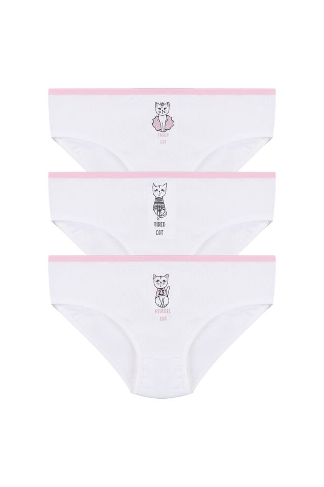 Kız Çocuk 3'lü Sevimli Fare Desenli Slip Beyaz - 5-7 Yaş