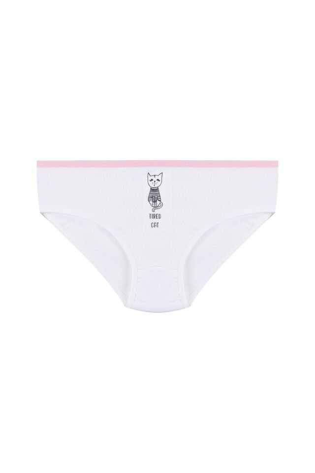 Kız Çocuk 3'lü Sevimli Fare Desenli Slip Beyaz - 5-7 Yaş