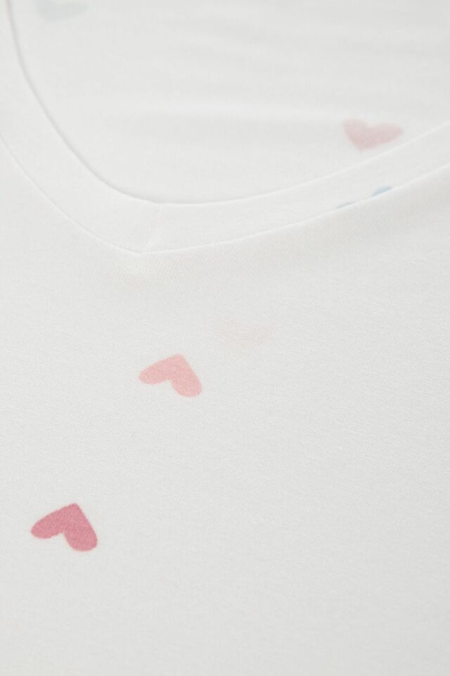 Kadın Kısa Kollu Viskon Kalp Desenli Şortlu Pijama Takımı KO70101 Kalp Desen - XL