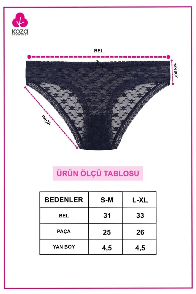 Kadın 3'lü Dantelli Külot 11071-8Lacibeyazglkurusu - S/M