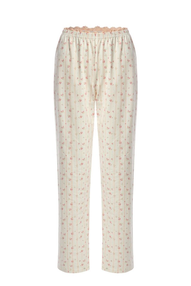 Kadın Pamuklu Kaplı Askılı Dantelli Pijama Takımı Pembe - Ekru - S