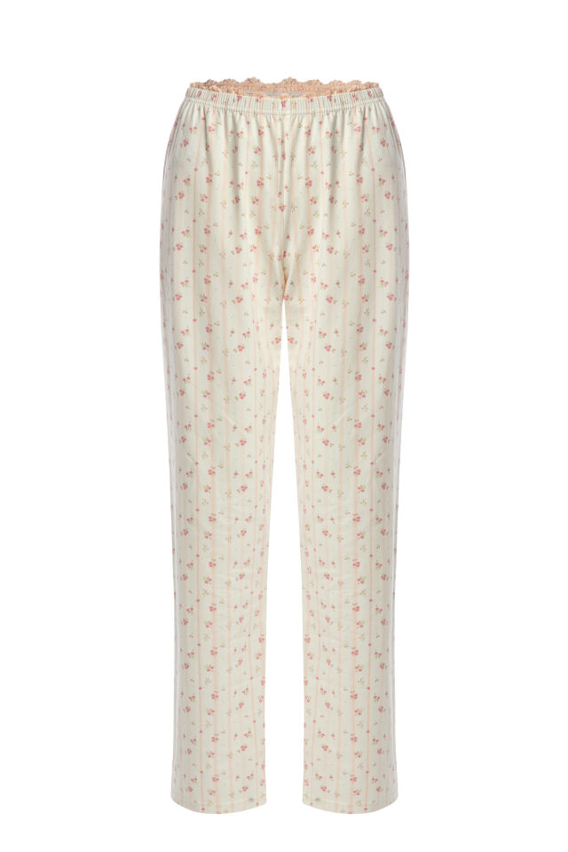 Kadın Pamuklu Kaplı Askılı Dantelli Pijama Takımı Pembe - Ekru - S