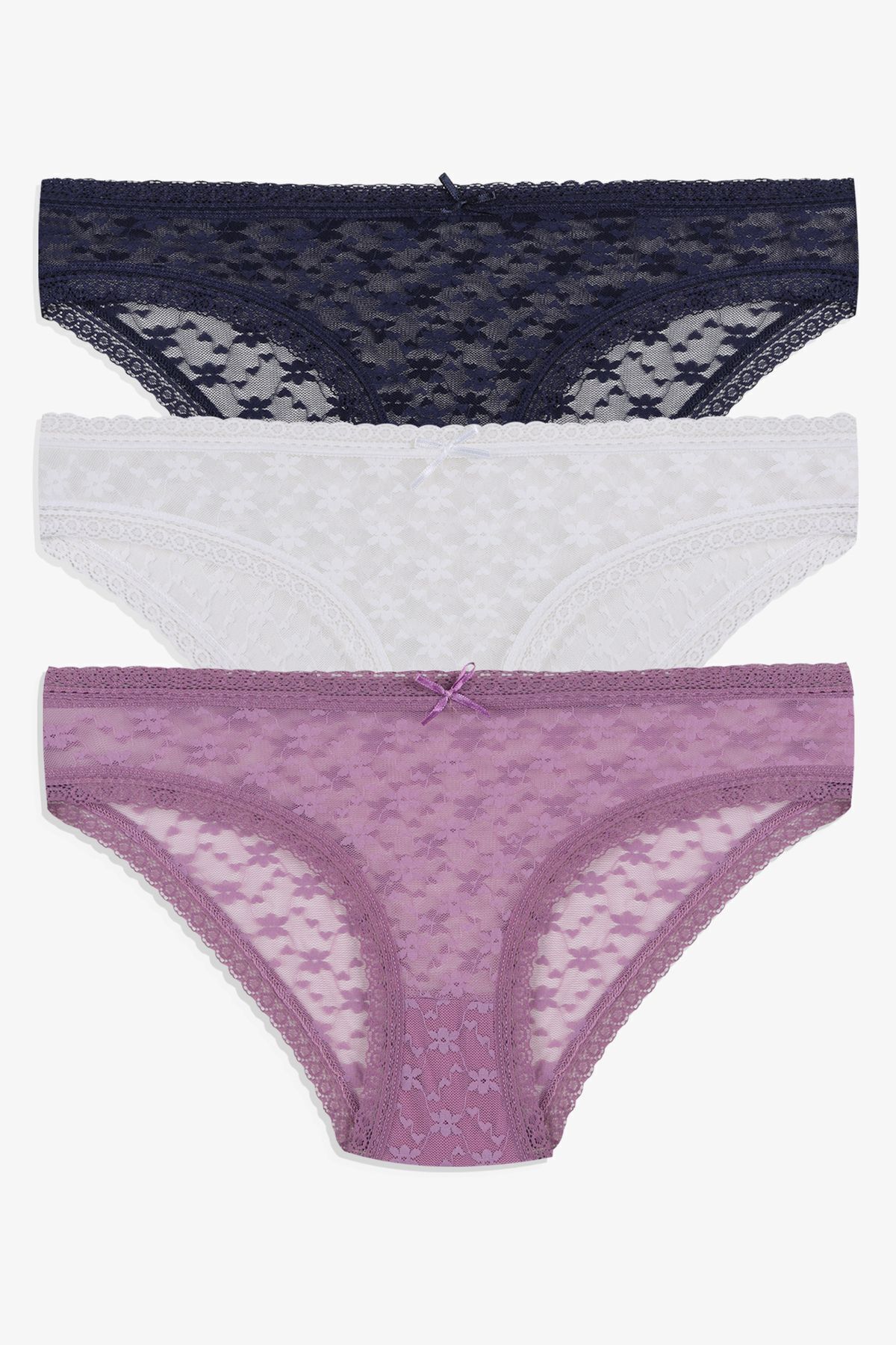 Kadın 3'lü Dantelli Külot 11071-8Lacibeyazglkurusu - L/XL
