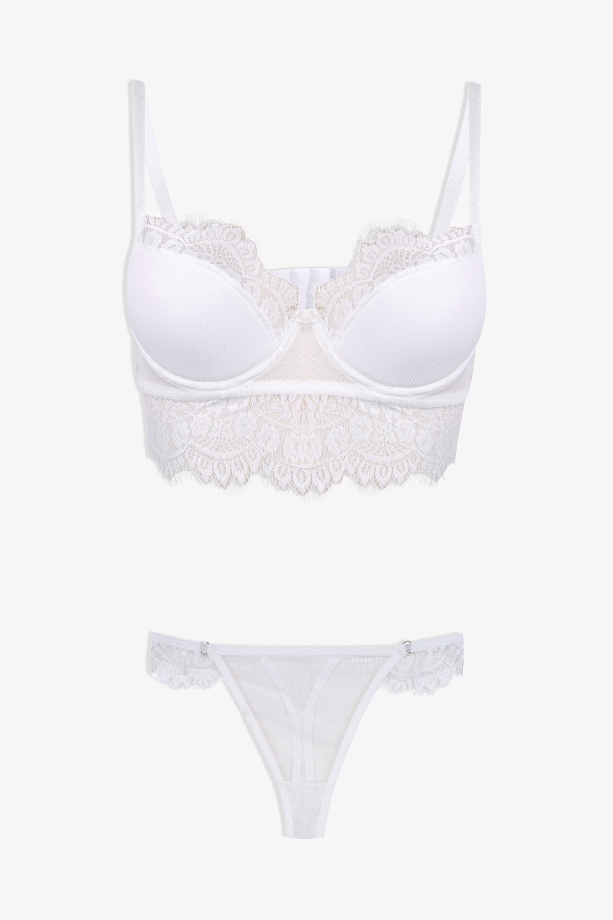 Dantelli Tüllü Sütyen Takım Ekru - 85B