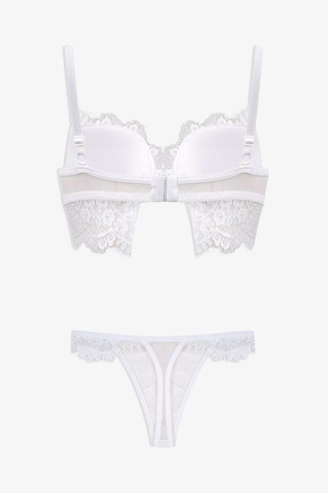 Dantelli Tüllü Sütyen Takım Ekru - 85B
