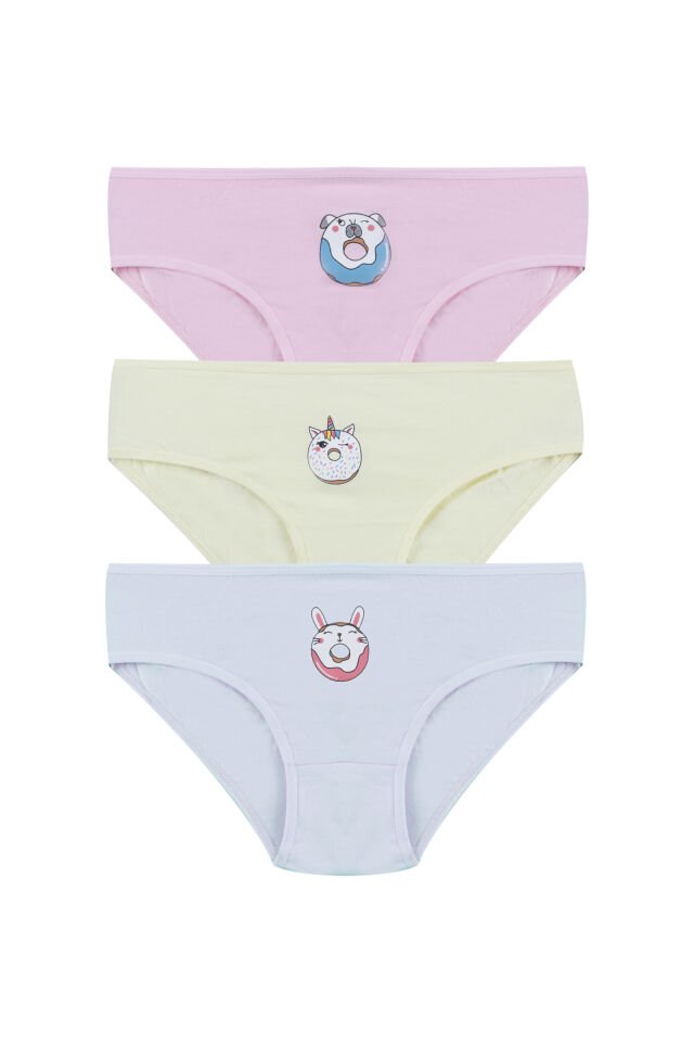 Kız Çocuk 3'lü Sevimli Fare Desenli Slip Mavi - 7-9 Yaş