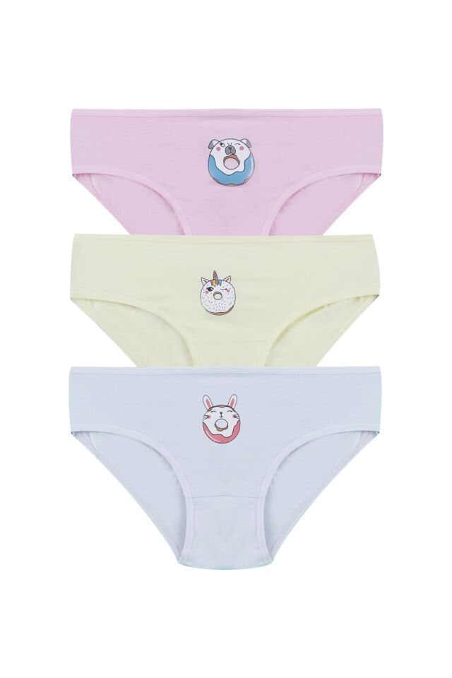 Kız Çocuk 3'lü Sevimli Fare Desenli Slip Mavi - 7-9 Yaş