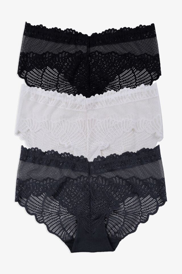 Kadın 3'lü Dantelli Külot Siyahbeyazfüme - M