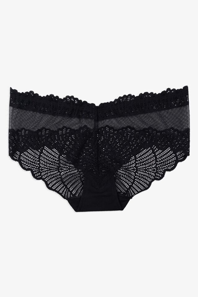 Kadın 3'lü Dantelli Külot Siyahbeyazfüme - M