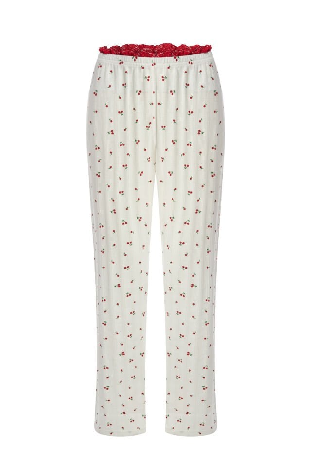 Kadın Pamuklu Kaplı Askılı Dantelli Pijama Takımı Kırmızı -   Ekru - S