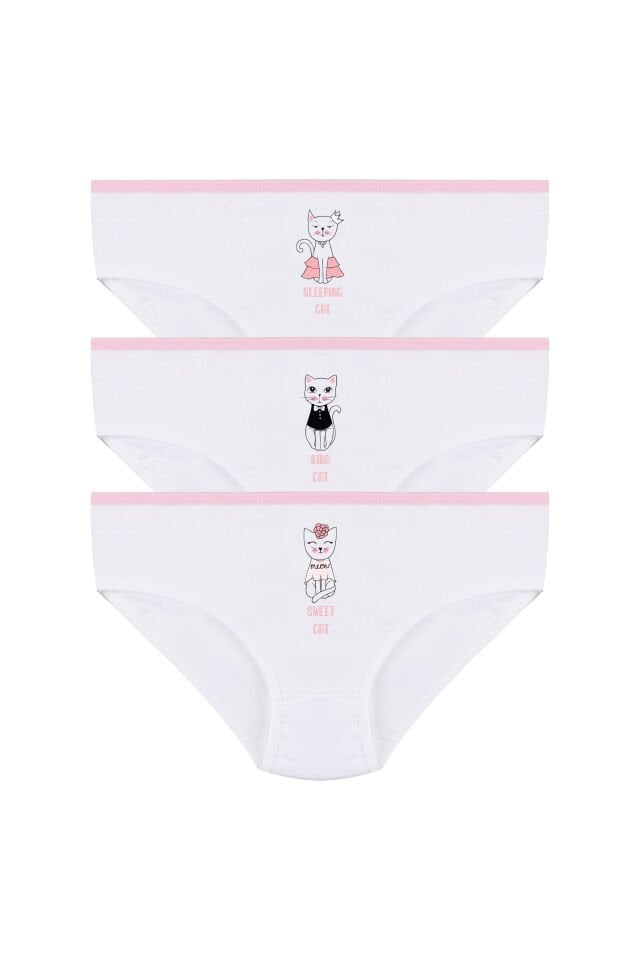 Kız Çocuk 3'lü Sevimli Fare Desenli Slip Pudra - 7-9 Yaş