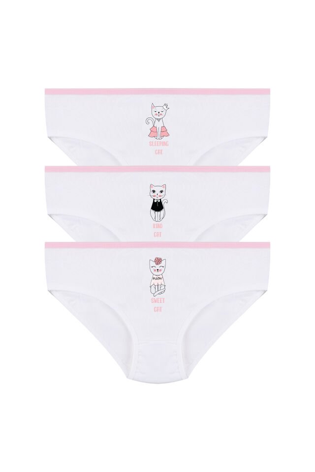 Kız Çocuk 3'lü Sevimli Fare Desenli Slip Pudra - 9-11 Yaş