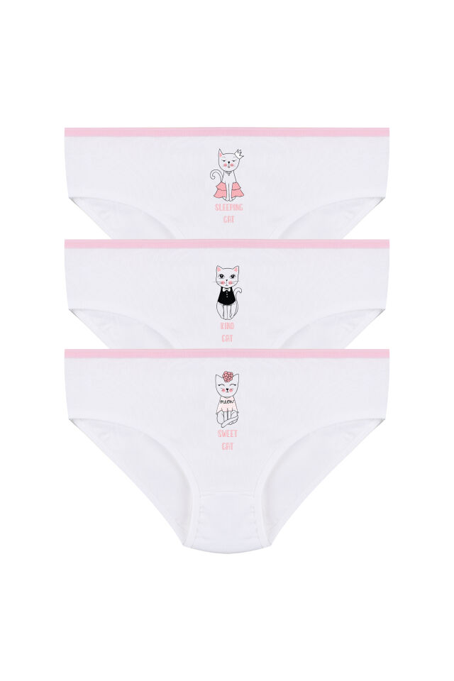 Kız Çocuk 3'lü Sevimli Fare Desenli Slip Pudra - 9-11 Yaş