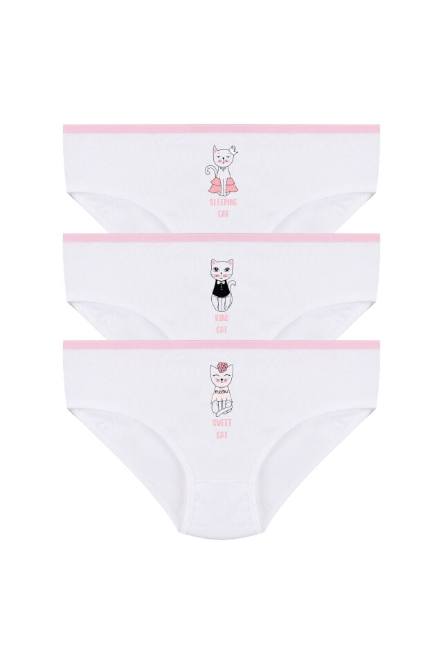 Kız Çocuk 3'lü Sevimli Fare Desenli Slip Pudra - 9-11 Yaş