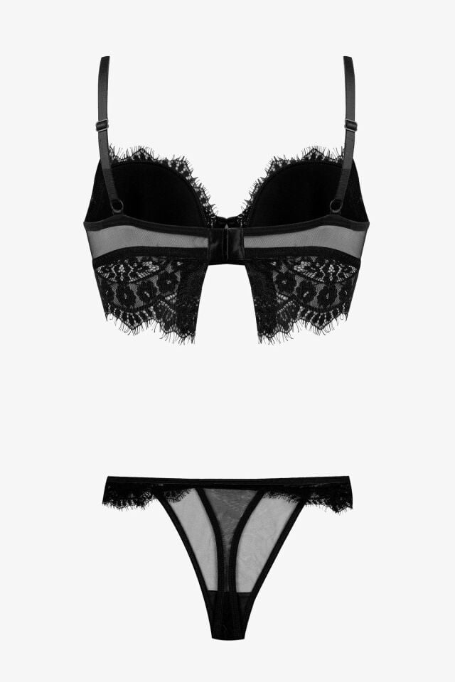 Dantelli Tüllü Sütyen Takım Siyah - 80B