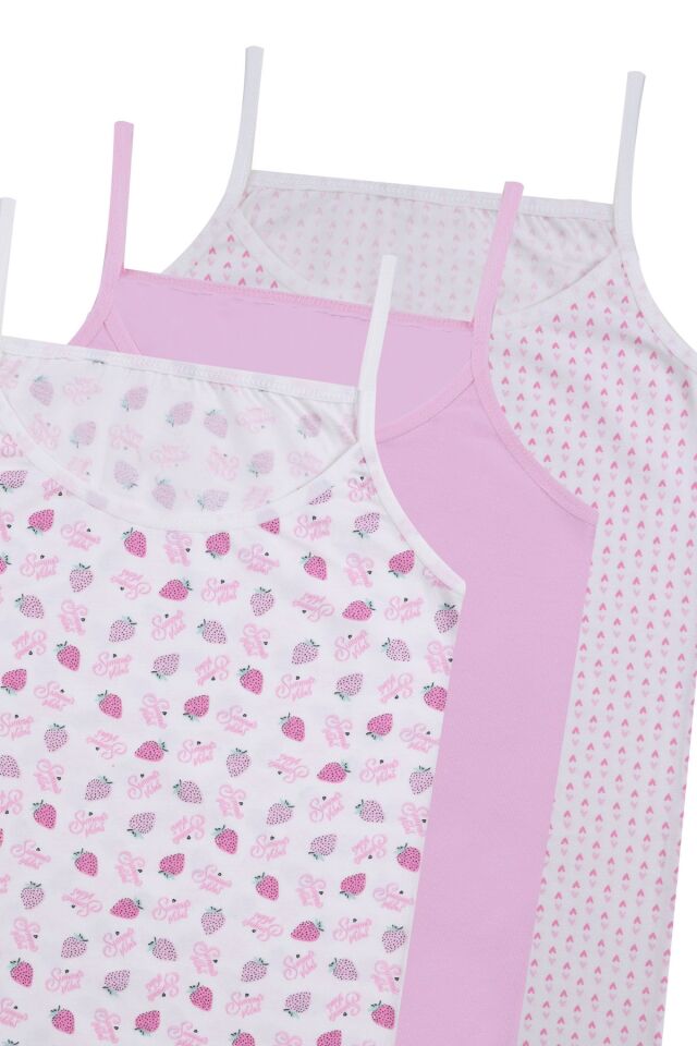 Kız Çocuk 3'lü Desenli Atlet 1056-25 - 7-9 Yaş