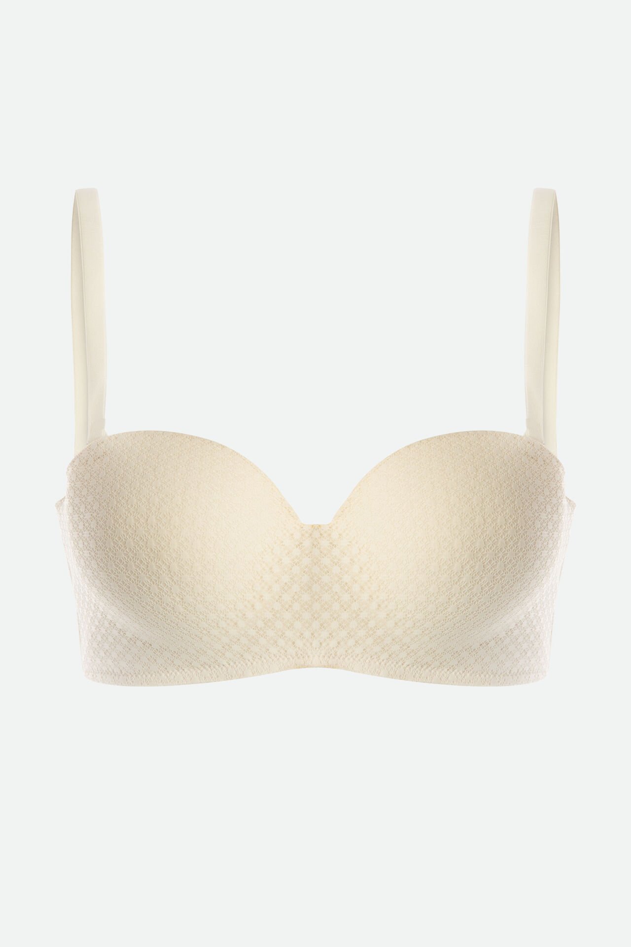 Kadın Dolgusuz Lez Dantelli Desteksiz Straplez Sütyen 80B - Vanilya