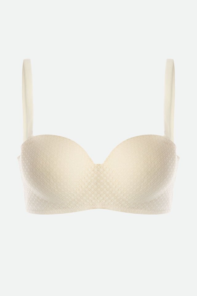 Kadın Dolgusuz Lez Dantelli Desteksiz Straplez Sütyen 80B - Vanilya