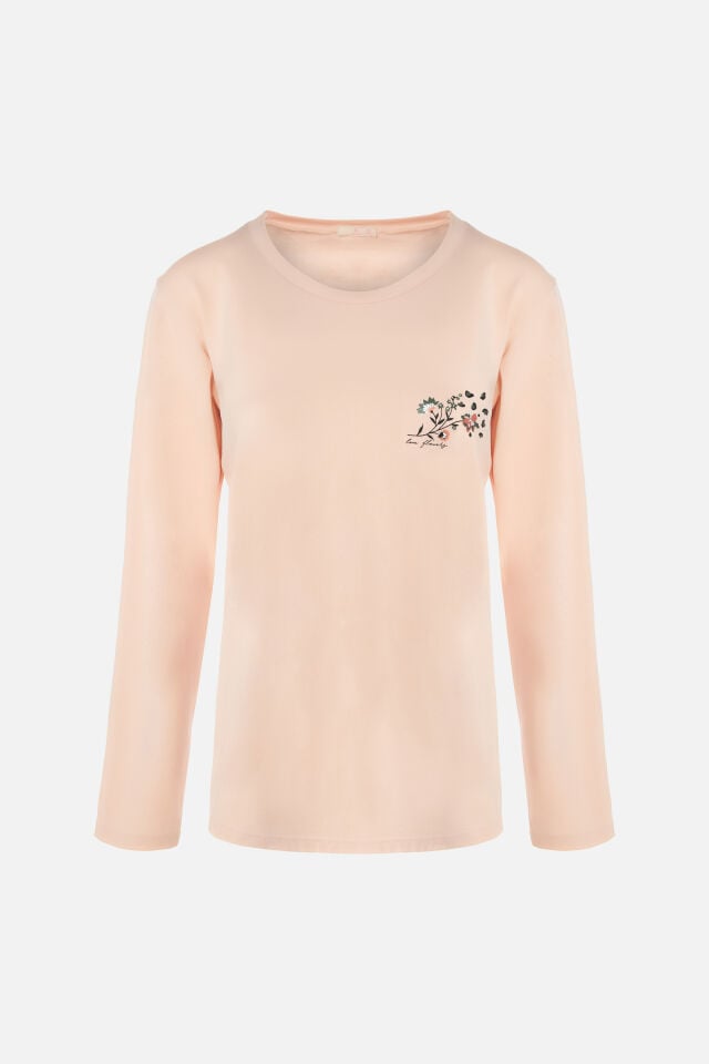 Kadın Pamuklu Çiçek Desenli Basic Pijama Takımı S - Pudra - Siyah