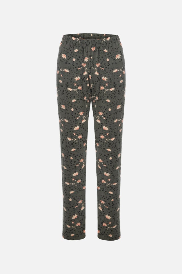 Kadın Pamuklu Çiçek Desenli Basic Pijama Takımı S - Pudra - Siyah