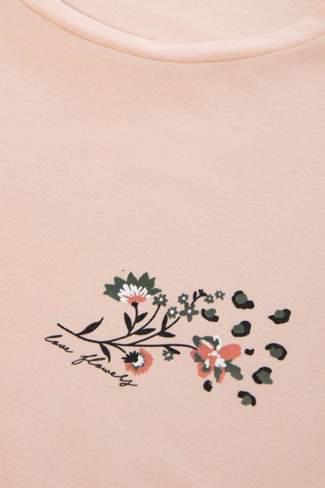 Kadın Pamuklu Çiçek Desenli Basic Pijama Takımı S - Pudra - Siyah