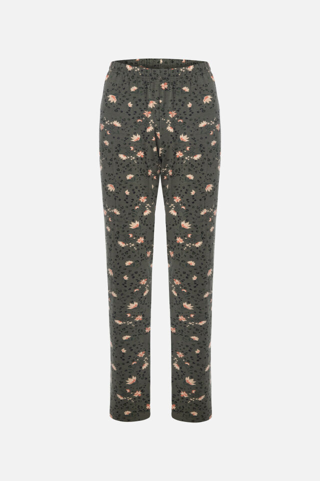 Kadın Pamuklu Çiçek Desenli Basic Pijama Takımı 2XL - Pudra - Siyah