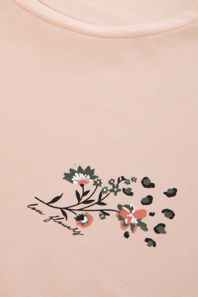 Kadın Pamuklu Çiçek Desenli Basic Pijama Takımı 2XL - Pudra - Siyah