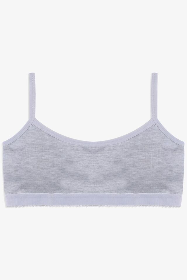 Kadın Ince Askılı Kaplı Pamuklu Sporcu Büstiyer 80502 Gri Melanj - 90/95 - 80502 Gri Melanj - 90/95