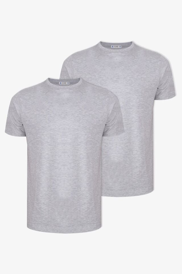 Erkek 2'li Basic Likralı T-Shirt KO103ET-1 Gri Melanj - 2XL - KO103ET-1 Gri Melanj - 2XL