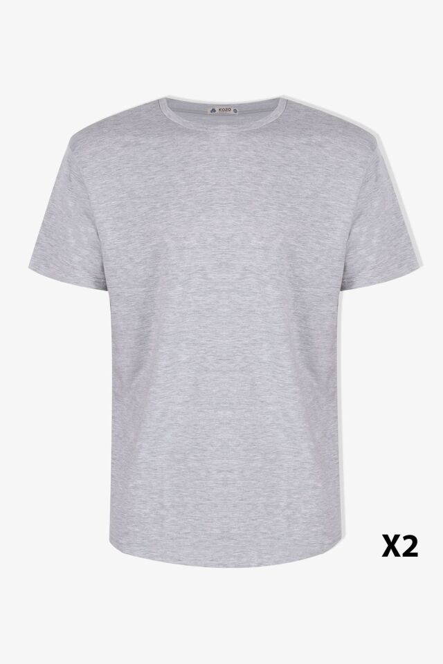 Erkek 2'li Basic Likralı T-Shirt KO103ET-1 Gri Melanj - XL - KO103ET-1 Gri Melanj - XL