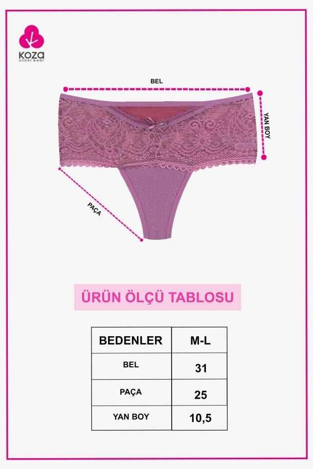 Kadın 4'lü Dantel Detaylı Tanga Siyah - Beyaz - Bordo - M/L