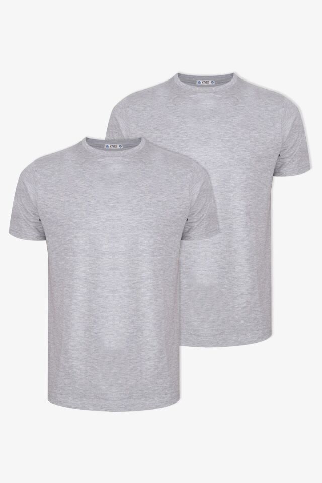 Erkek 2'li Basic Likralı T-Shirt KO103ET-1 Gri Melanj - S - KO103ET-1 Gri Melanj - S